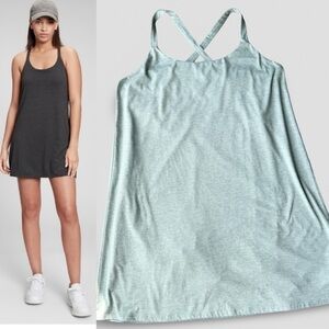 GapFit Brushed Tech Jersey Dress with Built in Shorts in Sage
